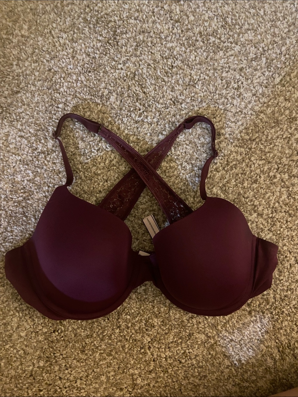 Women's Seamless T-Shirt Bra with Lace Cross-Back - Maroon